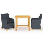 Tuinset 3-delig acaciahout PE-rattan donkergrijs
