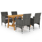 Tuinset 5-delig acaciahout PE-rattan grijs