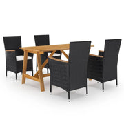 Tuinset 5-delig massief acaciahout PE-rattan zwart