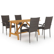 Tuinset 5-delig acaciahout PE-rattan bruin 140x70 cm
