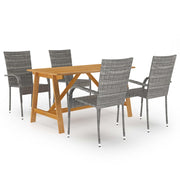 Tuinset 5-delig acaciahout PE-rattan grijs
