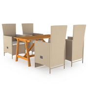 Tuinset 5-delig acaciahout PE-rattan beige
