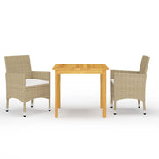 Tuinset 3-delig acaciahout PE-rattan beige