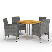 Tuinset 5-delig acaciahout PE-rattan grijs