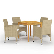 Tuinset 5-delig acaciahout PE-rattan beige