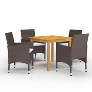 Tuinset 5-delig massief acaciahout PE-rattan bruin