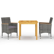 Tuinset 3-delig grijs acaciahout staal PE-rattan