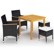 Tuinset 5-delig acaciahout PE-rattan zwart