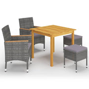 Tuinset 5-delig acaciahout PE-rattan grijs