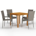 Tuinset 5-delig acaciahout PE-rattan grijs