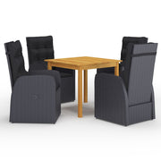 Tuinset 5-delig acaciahout PE-rattan zwart
