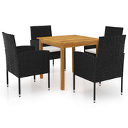 Tuinset 5-delig massief acaciahout PE-rattan zwart