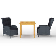 Tuinset 3-delig acaciahout PE-rattan donkergrijs