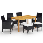 Tuinset 7-delig massief acaciahout PE-rattan zwart