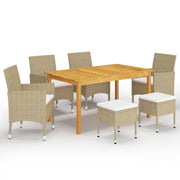 Tuinset 7-delig massief acaciahout PE-rattan beige