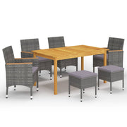 Tuinset 7-delig acaciahout PE-rattan grijs