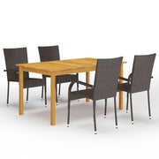 Tuinset 5-delig massief acaciahout PE-rattan bruin