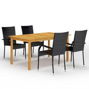Tuinset 5-delig acaciahout PE-rattan zwart