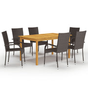 Tuinset 7-delig massief acaciahout PE-rattan bruin