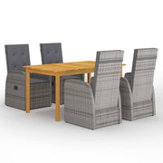 Tuinset 5-delig acaciahout PE-rattan grijs 150x90x74 cm