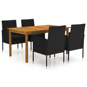 Tuinset 5-delig acaciahout PE-rattan zwart