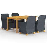 Tuinset 5-delig acaciahout PE-rattan donkergrijs