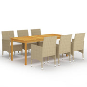 Tuinset 7-delig acaciahout PE-rattan beige