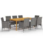 Tuinset 9-delig acaciahout PE-rattan grijs