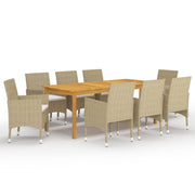 Tuinset 9-delig acaciahout PE-rattan beige