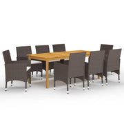 Tuinset 9-delig massief acaciahout PE-rattan bruin