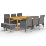 Tuinset 11-delig acaciahout PE-rattan grijs
