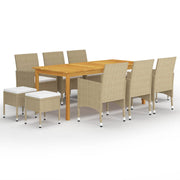 Tuinset 11-delig acaciahout PE-rattan beige