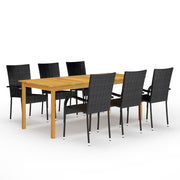 Tuinset 7-delig acaciahout PE-rattan zwart
