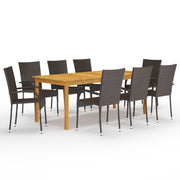 Tuinset 9-delig massief acaciahout PE-rattan bruin