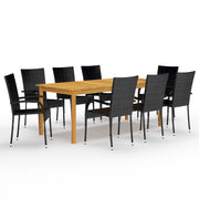 Tuinset 9-delig acaciahout staal PE-rattan zwart