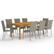 Tuinset 9-delig massief acaciahout PE-rattan grijs