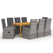 Tuinset 9-delig acaciahout PE-rattan grijs