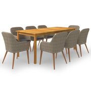 Tuinset 9-delig massief acaciahout PE-rattan bruin