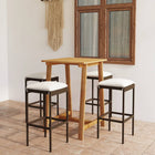 Tuinbarset 5-delig hout wicker wit kussens