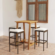 Tuinbarset 5-delig hout wicker wit kussens