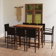 Tuinbarset 9-delig massief acaciahout PE-rattan bruin