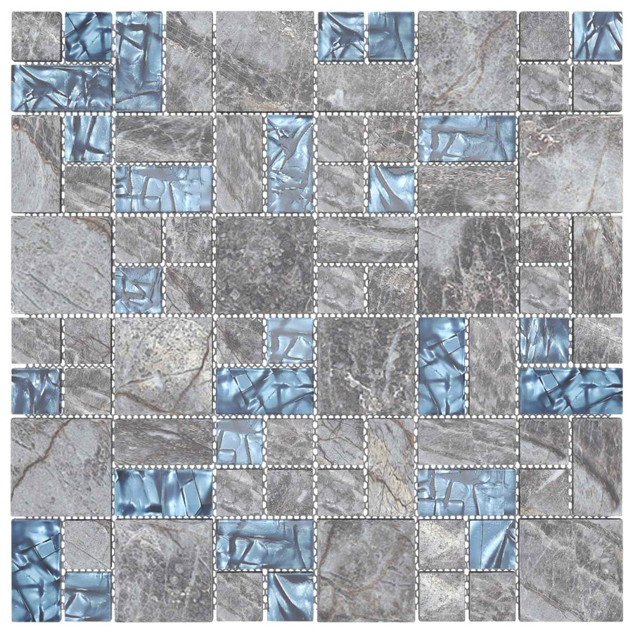 Mozaïek Tegel 11 pcs Grijs en Blauw 50 x 50 cm Glas