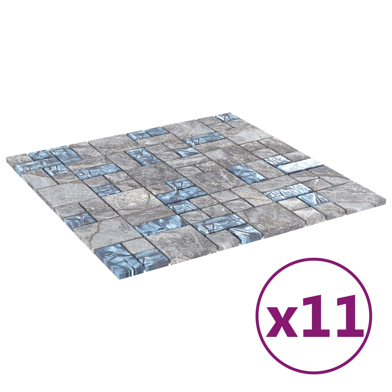 Mozaïek Tegel 11 pcs Grijs en Blauw 50 x 50 cm Glas