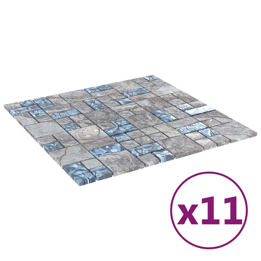 Mozaïek Tegel 11 pcs Grijs en Blauw 50 x 50 cm Glas