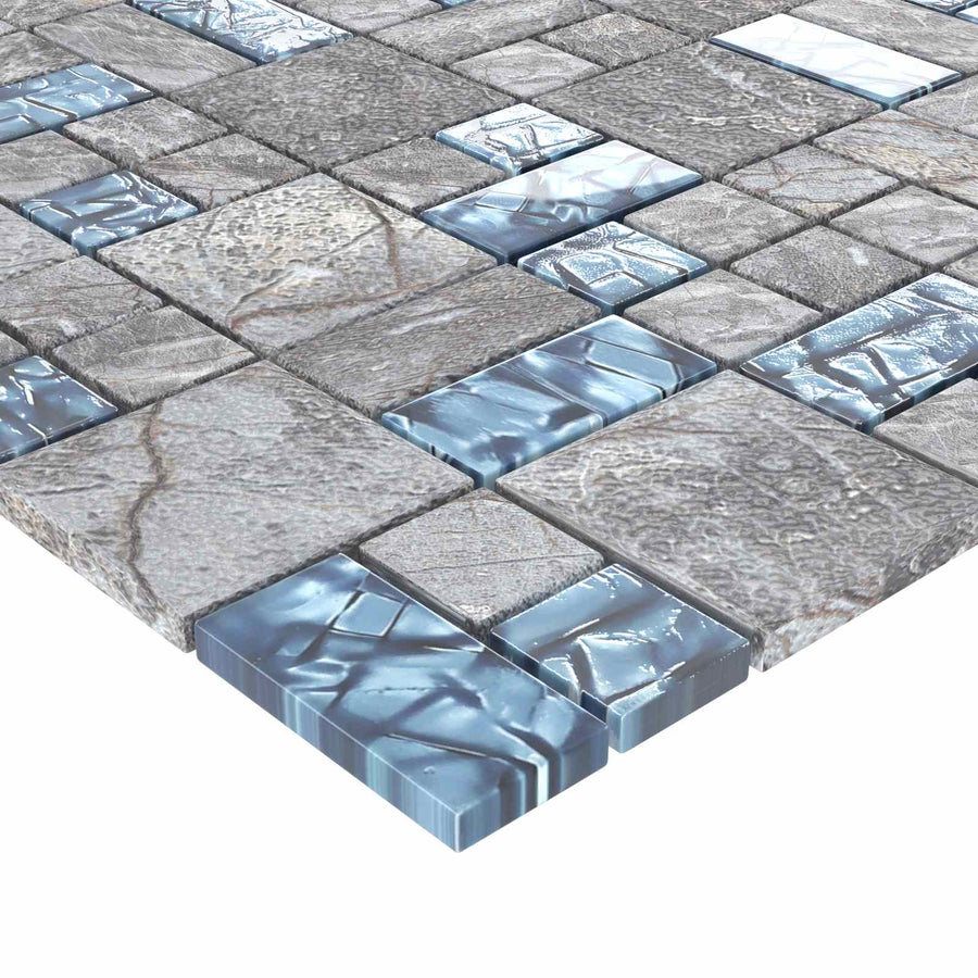 Mozaïek Tegel 22 pcs Grijs en Blauw 50 x 50 cm Glas