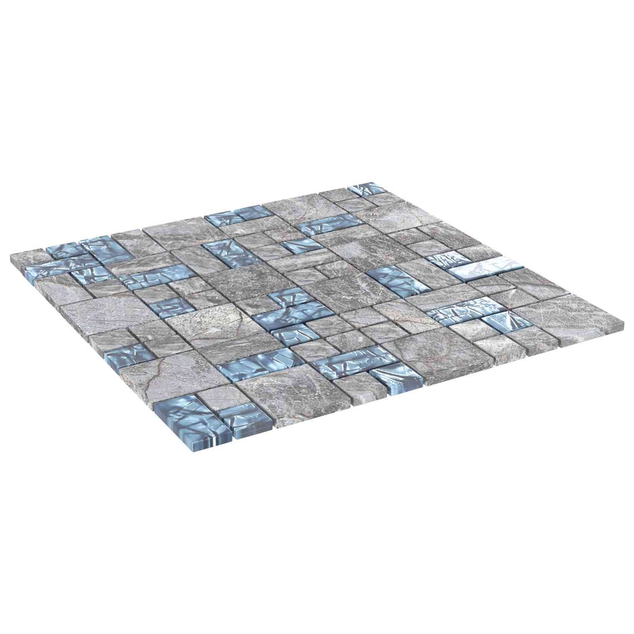 Mozaïek Tegel 22 pcs Grijs en Blauw 50 x 50 cm Glas