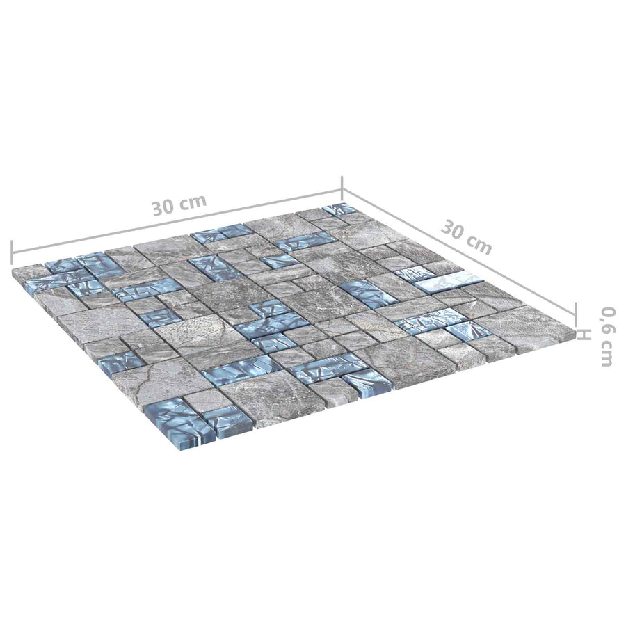 Mozaïek Tegel 22 pcs Grijs en Blauw 50 x 50 cm Glas