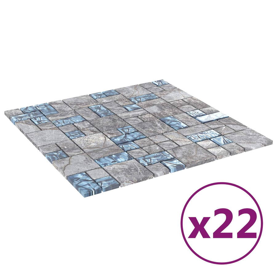 Mozaïek Tegel 22 pcs Grijs en Blauw 50 x 50 cm Glas