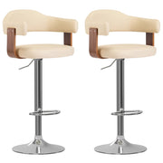2 bar stools bent wood and faux leather cream