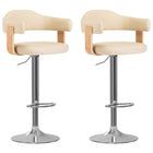 2 bar stools bent wood and faux leather cream